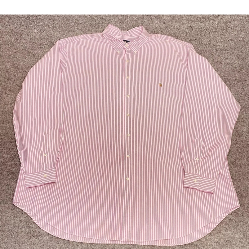 Ralph Lauren 4xlt Pink-White Striped Button-Down Polo Pony Shirt